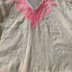 Lilly Pulitzer xxs V-Neck Women's Top - Pink and  yellow few spots swimsuit